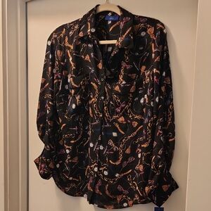 Black Multicolor Patterned Button Down Shirt